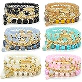 Bohemian Bracelet Sets for Women - 6 Sets Stackable Stretch Bracelets Multi-color Boho Jewelry for Women Hippie Bracelets Dainty Jewelry