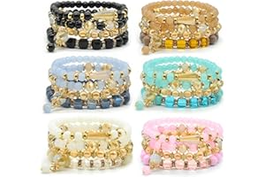 VONRU Bohemian Bracelet Sets for Women - 6 Sets Stackable Stretch Bracelets Multi-color Boho Jewelry for Women Hippie Bracelets Dainty Jewelry