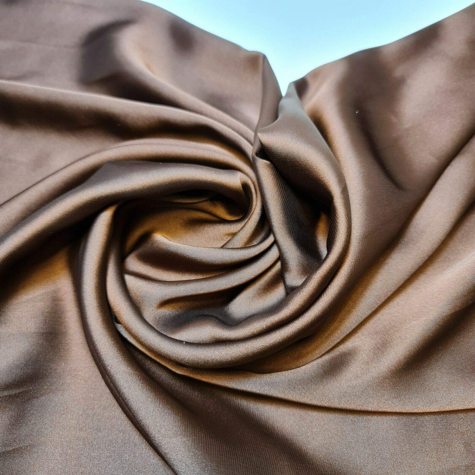 Textile Station BBR Silky Charmeuse Lightweight Satin Bridal Dress Drape Décor Fabric 44" -112cm Wide (Chocolate Brown, 2 Meter)