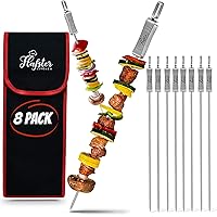 Skewers for Grilling- 16" Long Flat BBQ Skewers With Push Bar- Shish Kabob Skewers - Stainless Steel Skewer Sticks for Campin