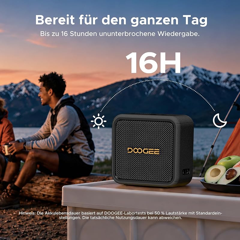 Field Pulse Tragbarer Lautsprecher, Kabellos Koppelbar Lautsprecher über 16 Std Akku, IP67 Staub und Wasserfest, 15W, EQ|BT 5.3, Innen-und Außenlautsprecher mit eingebautem Mikrofon, Schwarz