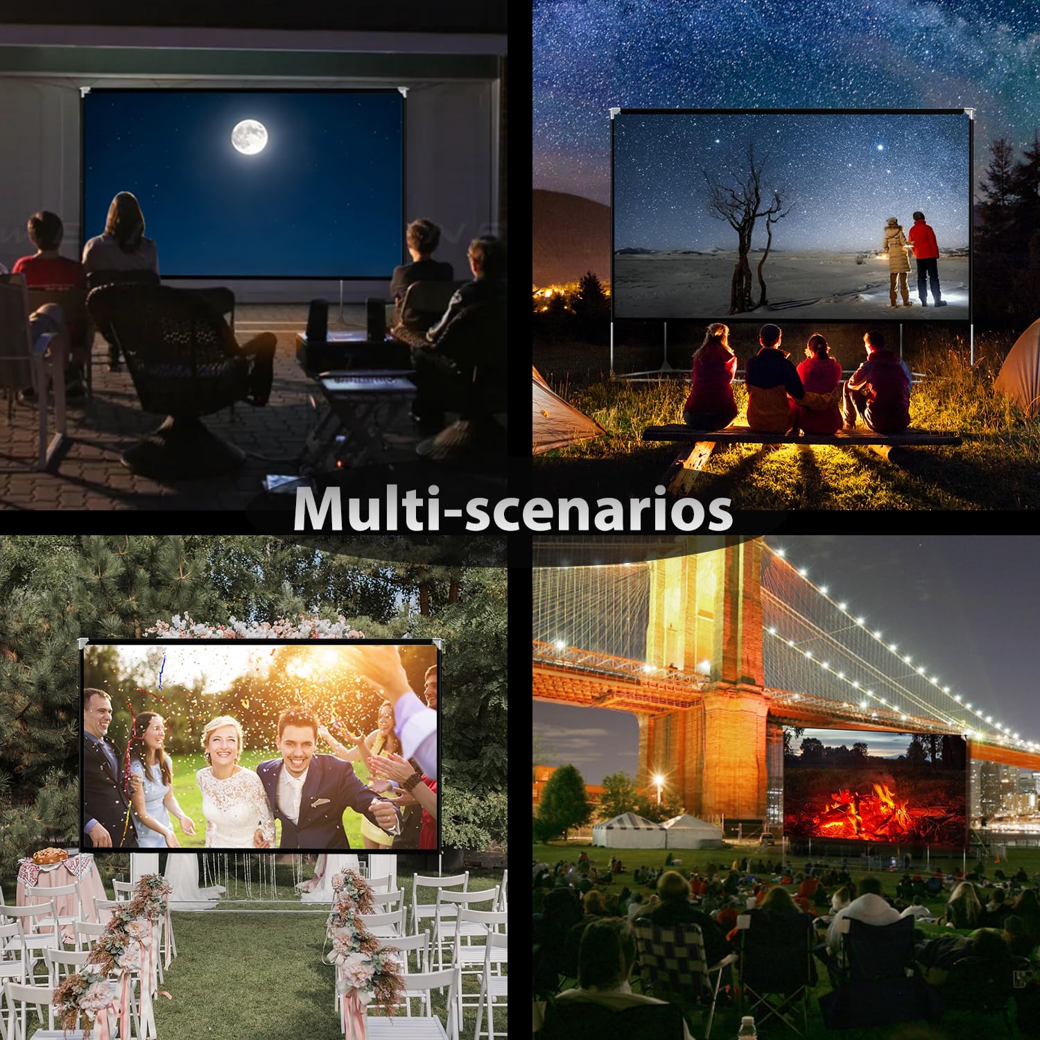 Projector Screen and Stand 150 inch Large Outdoor Projection Screen 16:9 HD 4K Portable Projection Movie Screen with Carry Bag Foldable Anti Crease Windproof Design for Home Theater Backyard Cinema