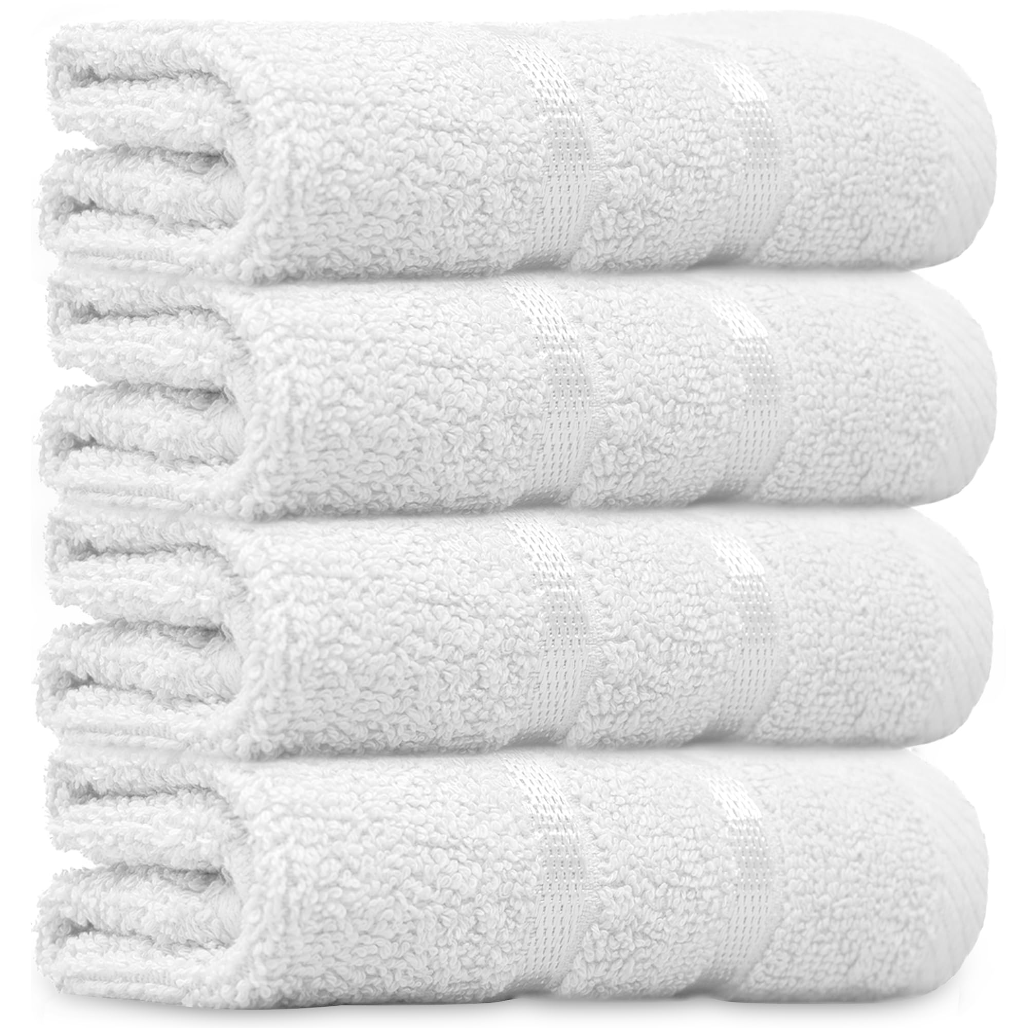 Towelogy® Luxury Egyptian Cotton Face Cloth Flannel Fingertip Towels Set 500 GSM Supersoft and Highly Absorbent Washcloths 30x30 cm (Pack 4, White)
