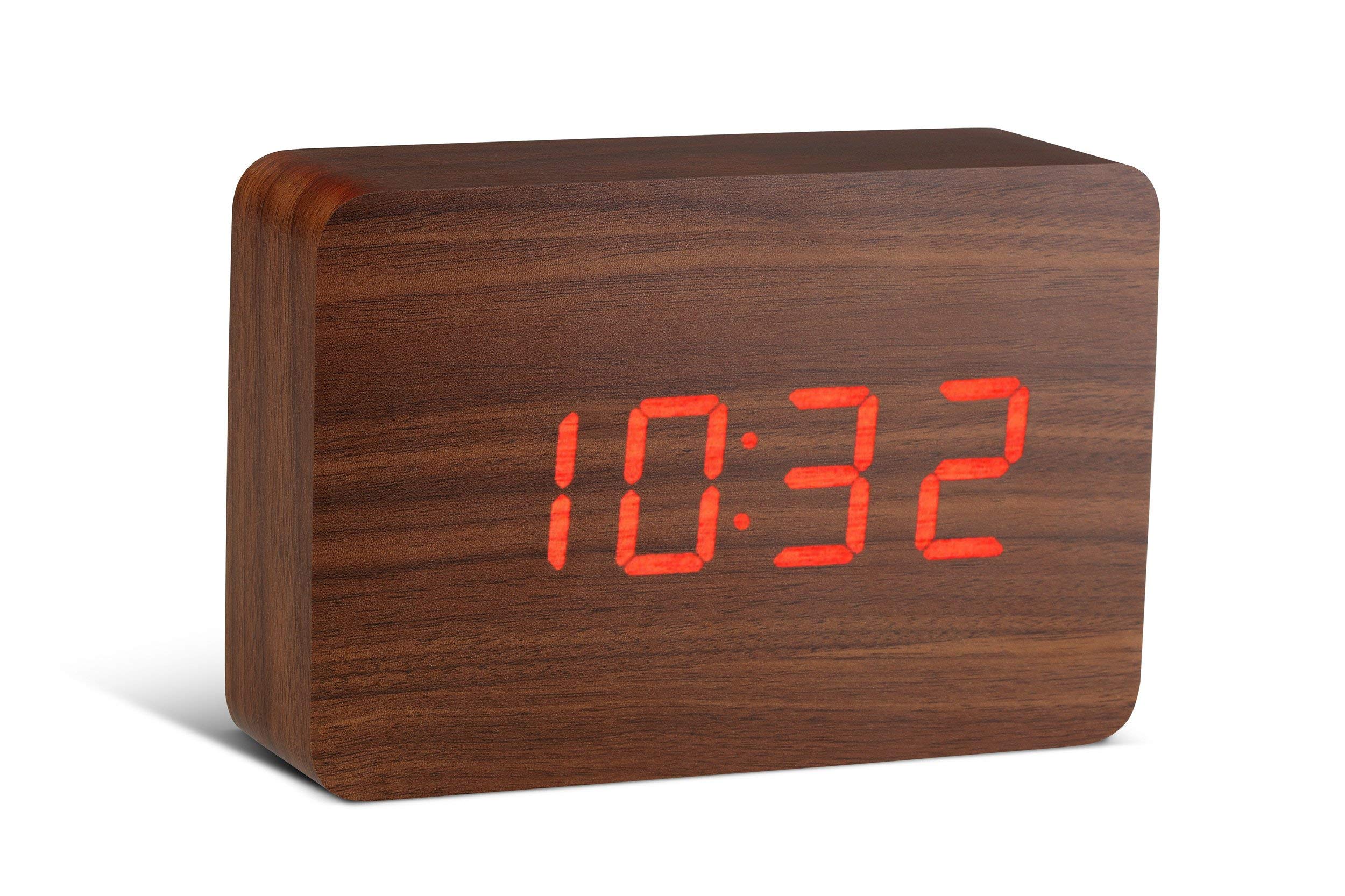 Gingko Brick Click Clock Walnut/Red LED