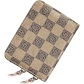 Double-layer women's currency storage bag, zipper-style card storage pocket, compact and portable 14-position large-capacity storage bag (Apricot-colored checkered pattern)