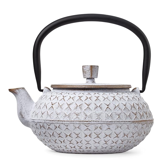 White Grid Cast Iron Teapot by Teavana Teapots