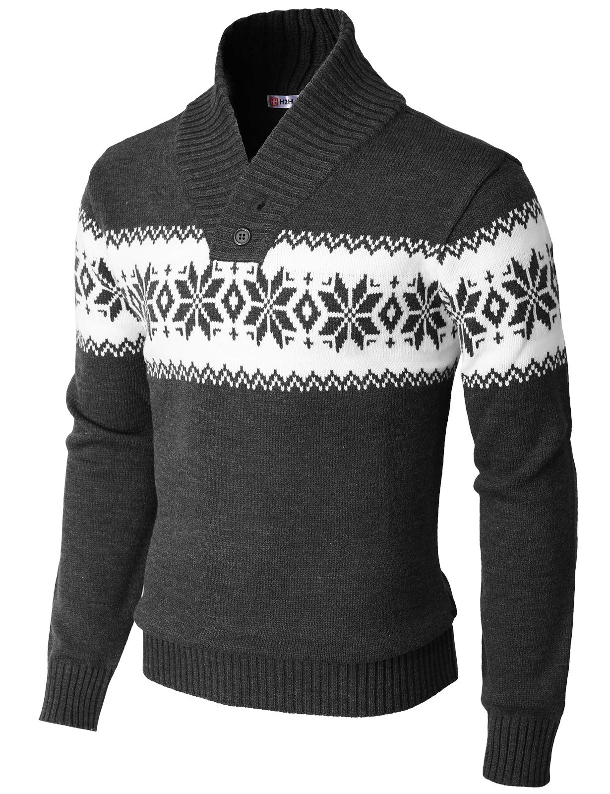 H2H Mens Casual Slim Fit Shawl Collar Pullover Sweater with