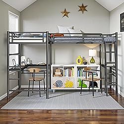 INCLAKE Twin Size L-Shaped Loft Bed with 2 Built-in