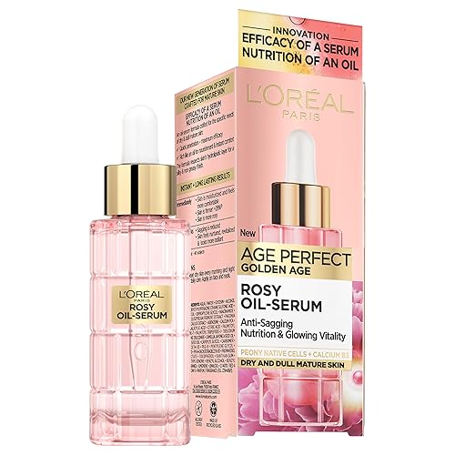 L'Oreal Paris Age Perfect Golden Age Rosy Oil Face Serum, Infused with Peony Cells, Visibly Boosts Skin Radiance & Brightens Complexion for a Healthy Glow, 30ml