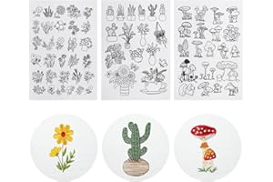 KEIFIN 66 Pcs Water Soluble Embroidery Patterns Stick and Stitch Embroidery Designs Paper Wash Away Dissolvable Embroidery Transfer Patterns Pre-Printed Botanical Water Soluble Stabilizer for Embroidery