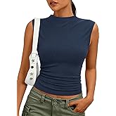PRETTYGARDEN Sleeveless Tops for Women Ribbed Mock Neck Tank Top Slim Fitted Ruched Basic Layering Shirts 2026 Summer Clothes