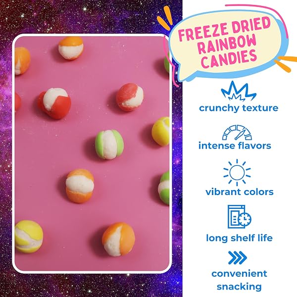 FREEZE DRIED ORIGINAL RAINBOW CRUNCH CANDY, ASSORTED FRUITY FLAVORS, SHARE SIZED, RESEALABLE BAG, 4.23 OUNCES