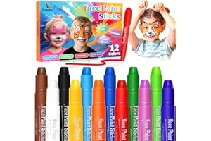 Drawdart Face Painting Kit for Kids, 12Pcs XL Face and Body Paint Crayons| 12 Vibrant Colors Safe and Washable Face Paint Sticks for Adults Kids Party, Halloween Makeup, School Event, Cosplay