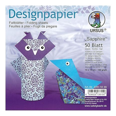 Ursus 22835599F Designpapier Sapphire, 50 Blatt, 15 x 15 cm, beidseitig Bedruckt, bunt
