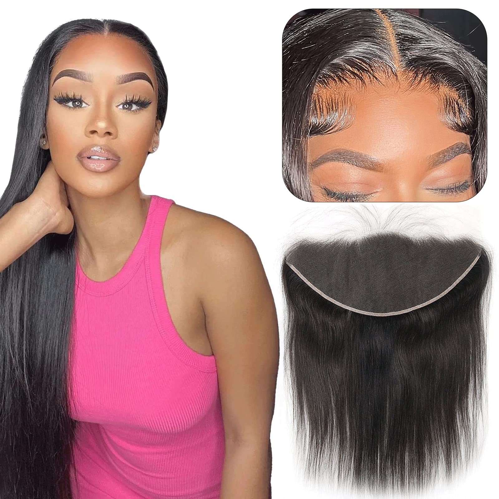 BERRYS FASHION 13x6 HD Lace Frontal Straight, Brazilian Virgin Hair Transparent Lace Frontal,18 inch