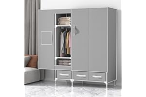 Anmas Home Foldable Closets Organizer Wardrobe Closet with Doors,Multi-use Closet for Bedroom Non-Woven Fabric Closet (Grey)
