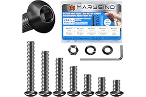 244 Pieces M5 Screw, Button Head Socket Cap Metric Screws Assortment Kit, Grade 10.9 Carbon Steel M5 Bolts and Washers/Nuts/Hex Wrenches, Black Oxided by Marysino