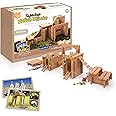 Guidecraft Tabletop Notch Blocks - Western 129 pc. Set with 10 Double-Sided Activity Card: Montessori Building Blocks Set with Ladders and Bridge Pieces, Kids Natural Play Toy
