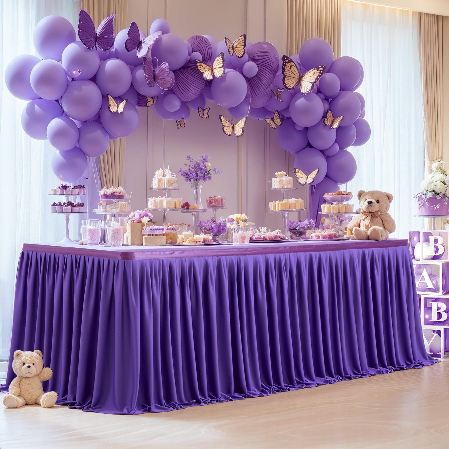 Partisky Purple Polyester Table Skirt for Rectangle