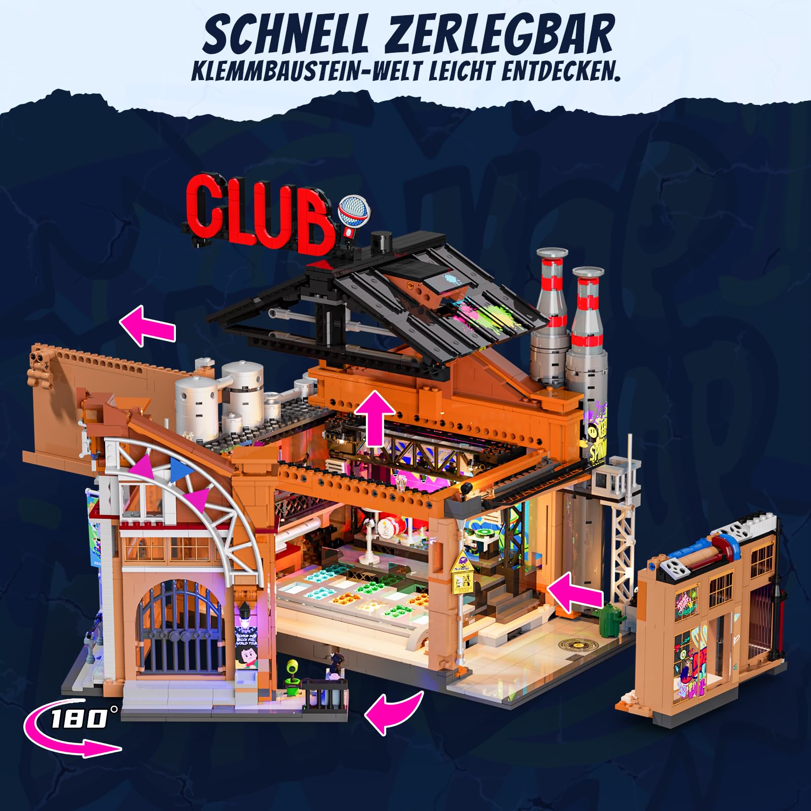 Funwhole Fabrikhaus-der-Musik Beleuchtung Klemmbausteine Haus, City Straßenfusion Modular Building, 2654 Pcs, Spielzeug-Geschenk für Musikliebhaber & Street-Culture-Fans, F9068 3