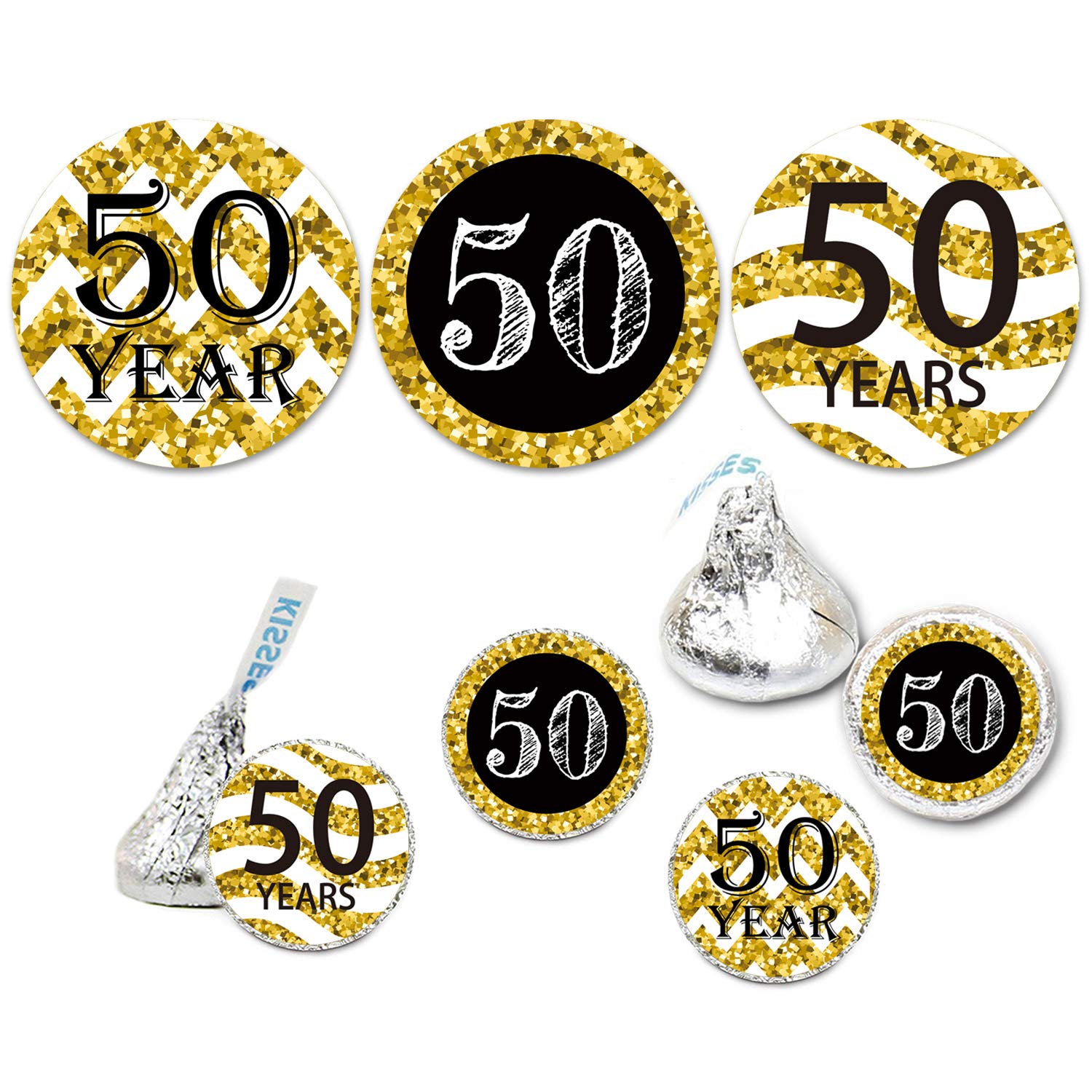 50th Birthday Party Favor Stickers, Fits Hershey's Kisses Chocolate ...
