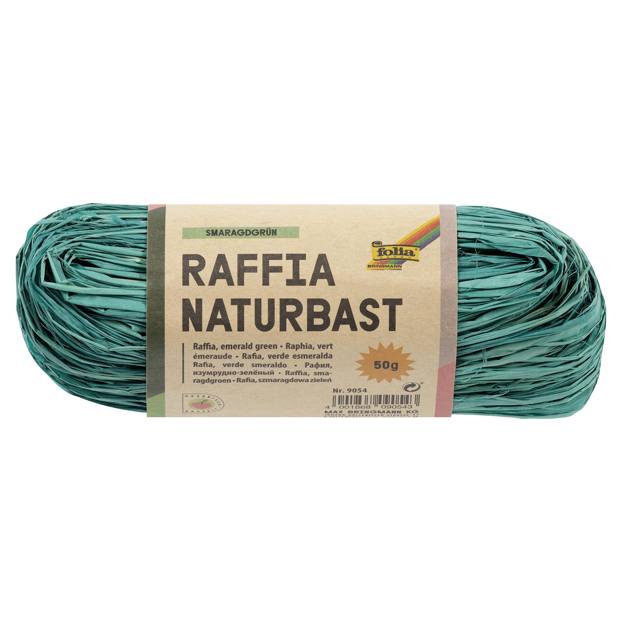 folia 9054 Raffia Green Emerald 1 Bunch g Natural Straw String Ideal for Crafts, Decoration or for Compositions, Bouquets and Other Floristic Activities, 50 g