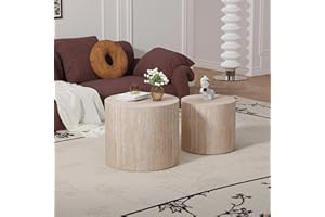 Round Nesting Coffee Table,Modern Fluted Coffee Tables Set of 2, Circle Vertical Stripe Design Drum Center Table Crescent Sid
