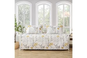 KEBURY Twin Daybed Cover Set Floral Daybed Bedding 3 Piece Reversible Cozy Day Bed Cover Double Sided Quilting Bedding Cyan Flower Daybed Comforter Set All Season for Twin Bed with 2 Standard Shams,39"x75"