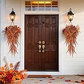 RAINFLOW Thanksgiving Artificial Fall Flowers for Outdoor - 2PCS Lifelike Fake Fall Plants Boston Ferns with 69 Branches, Fake Hanging Plants for Front Porch Door Wall Home Garden Party Autumn Decor