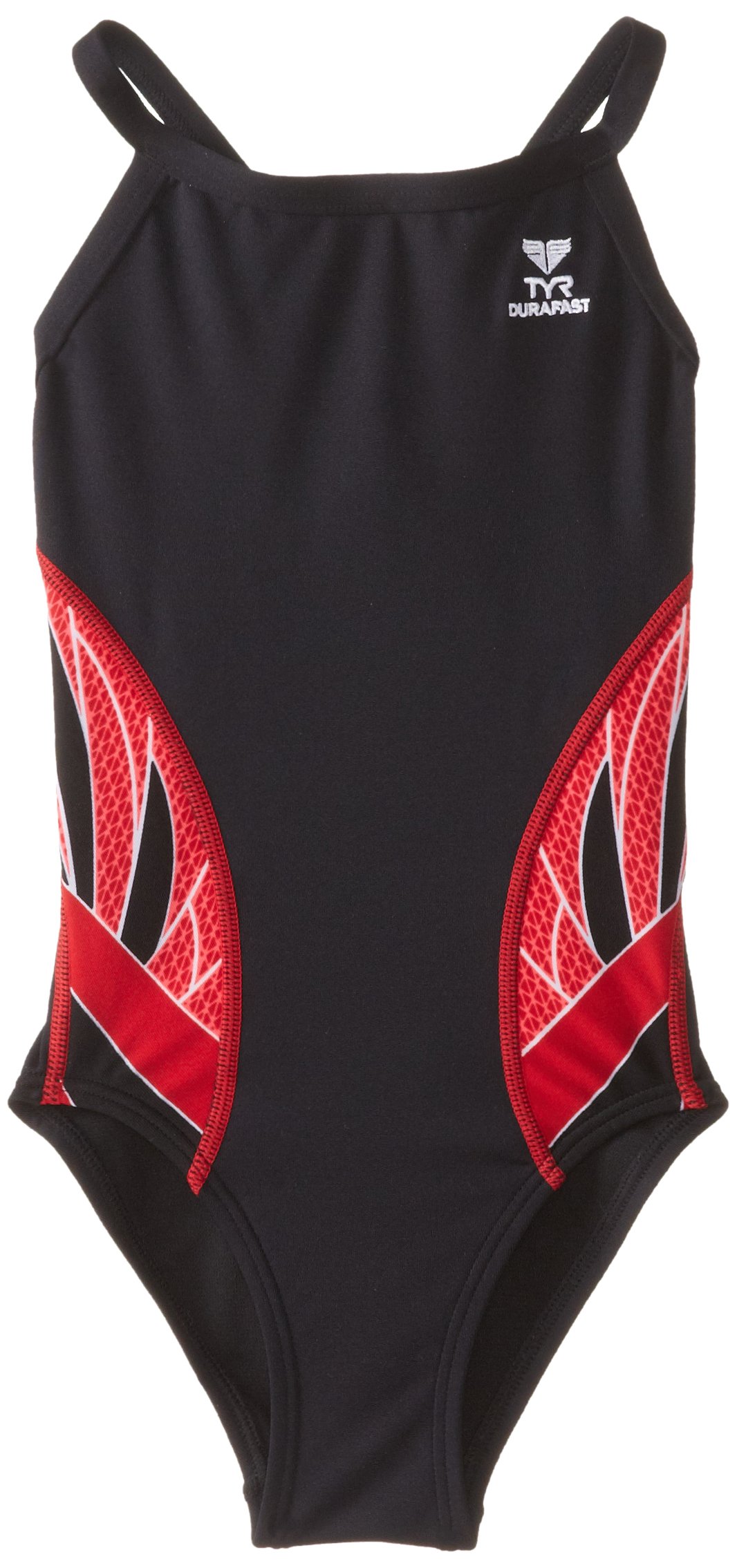 TYR SPORT Traje de baño Phoenix Splice Diamondfit para niña, Negro/Rojo, Talla 22