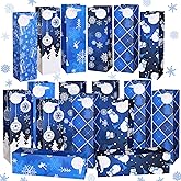 Glenmal 24 Pcs Snowflake Wine Bags with Tags Wine Gift Bags Bulk Xmas Bottle Paper Bag with Handle for Winter Wedding Birthday Party Christmas Home Storage