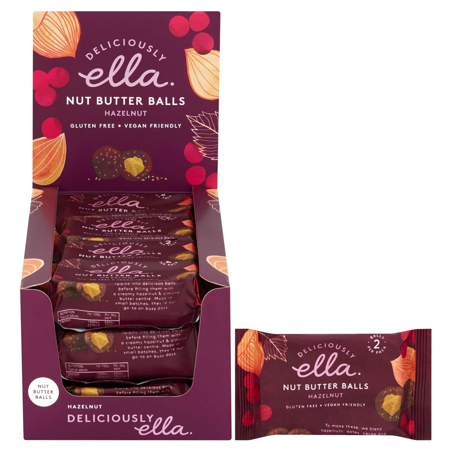Deliciously Ella Hazelnut Nut Butter Balls 12 Pack x 36g Amazon.co.uk