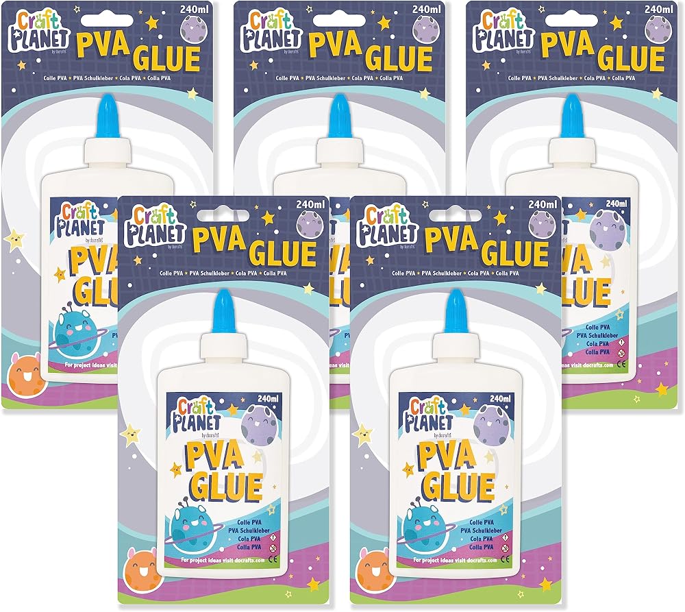 Craft Planet 240 ml PVA Glue Pack of 5 White Strong Tacky All Purpose