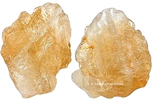 AMAZING GEMSTONE 2 Pieces Citrine Raw Crystals and Healing Stones, Natural Rocks for Tumbling and DIY Raw Stones and Crystals