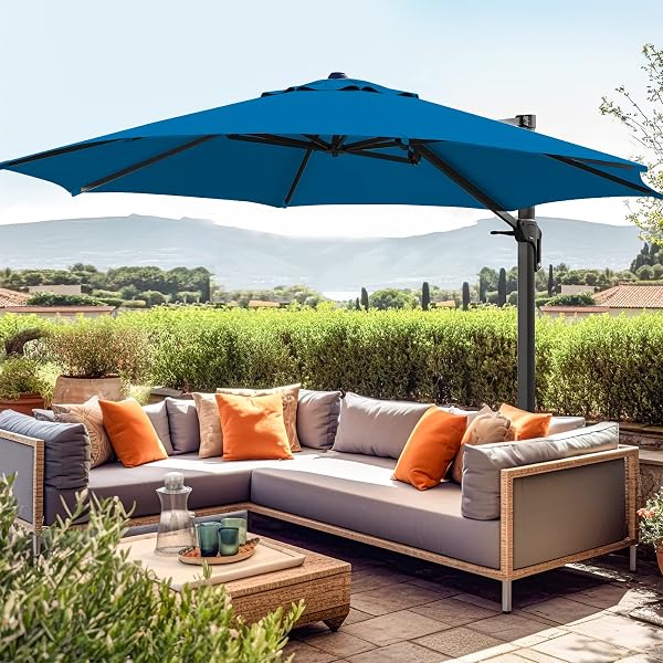 GarveeLife Ombrello Cantilever Da Esterno 3 Metri Con Base A Croce - Telo 180g/m² Resistente UV - Perfetto Per Giardino E Piscina (2-6 Persone)