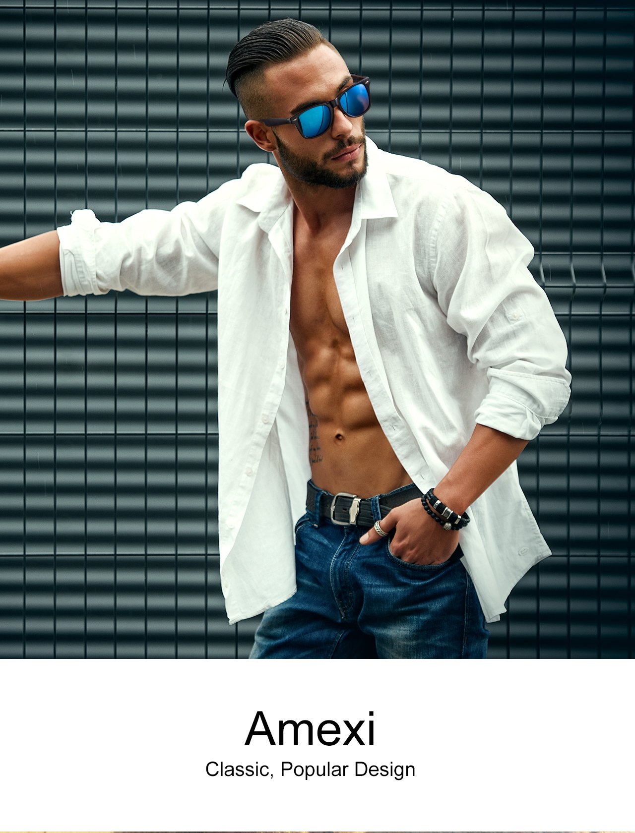 Herren Sonnenbrille Polarisierte UV400 sonnenbrille herren verspiegelt Schutz Unisex Sonnenbrille schwarz blaue Linse (blau)