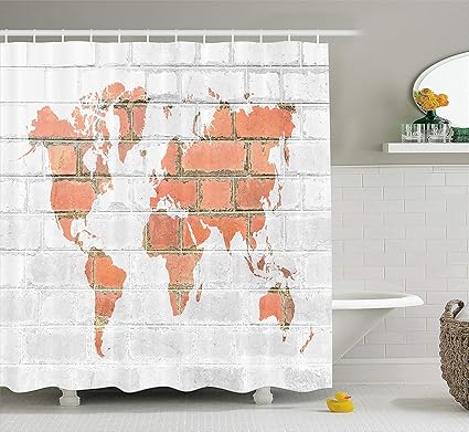 Yeuss Rustic Home Decor Shower Curtain World Atlas Map On Grunge