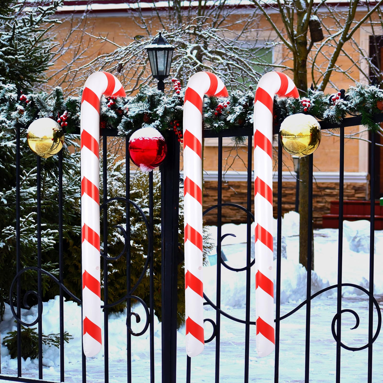 DKINY 3 PCS 120 CM/47 Inch Inflatable Christmas Candy Canes, Xmas Giant Candy Cane Stick, Novelty Blow Up Candy Canes, for Kids Children Santas Grotto Christams Party Indoor Outdoor Decorations