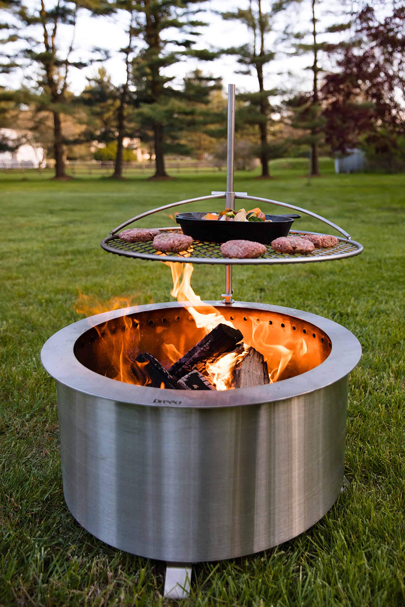 breeo stainless steel fire pit on Double Flame Breeo Smokeless Fire Pit 24 Inch Grilling Bundle With Outpost Grill Wood Burning Backyard And Patio Fire Pit Grill Made In America Buy Online In United Arab Emirates At