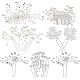 inSowni 30 Pack Silver Wedding Bridal Hair Side Combs+U Shaped Hair Pins Clips Barrettes Prom Hair Pieces Rhinestone Pearl Baby Breath White Flower Decorative Accessories for Women Girls Bridesmaids