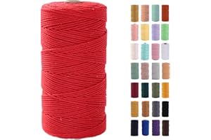 MAOQIAN Red Macrame Cord 2mm x 220Yards,Colored Cotton Rope Colorful Cotton Cord Soft Craft Cord Twine for Wall Hanging Plant Hangers Crafts Decorative Projects