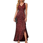 BeryLove Sequin Formal Wedding Guest Prom Cocktail Party Long Ruffle Dresses Sparkly Evening Mother of The Bride Dress
