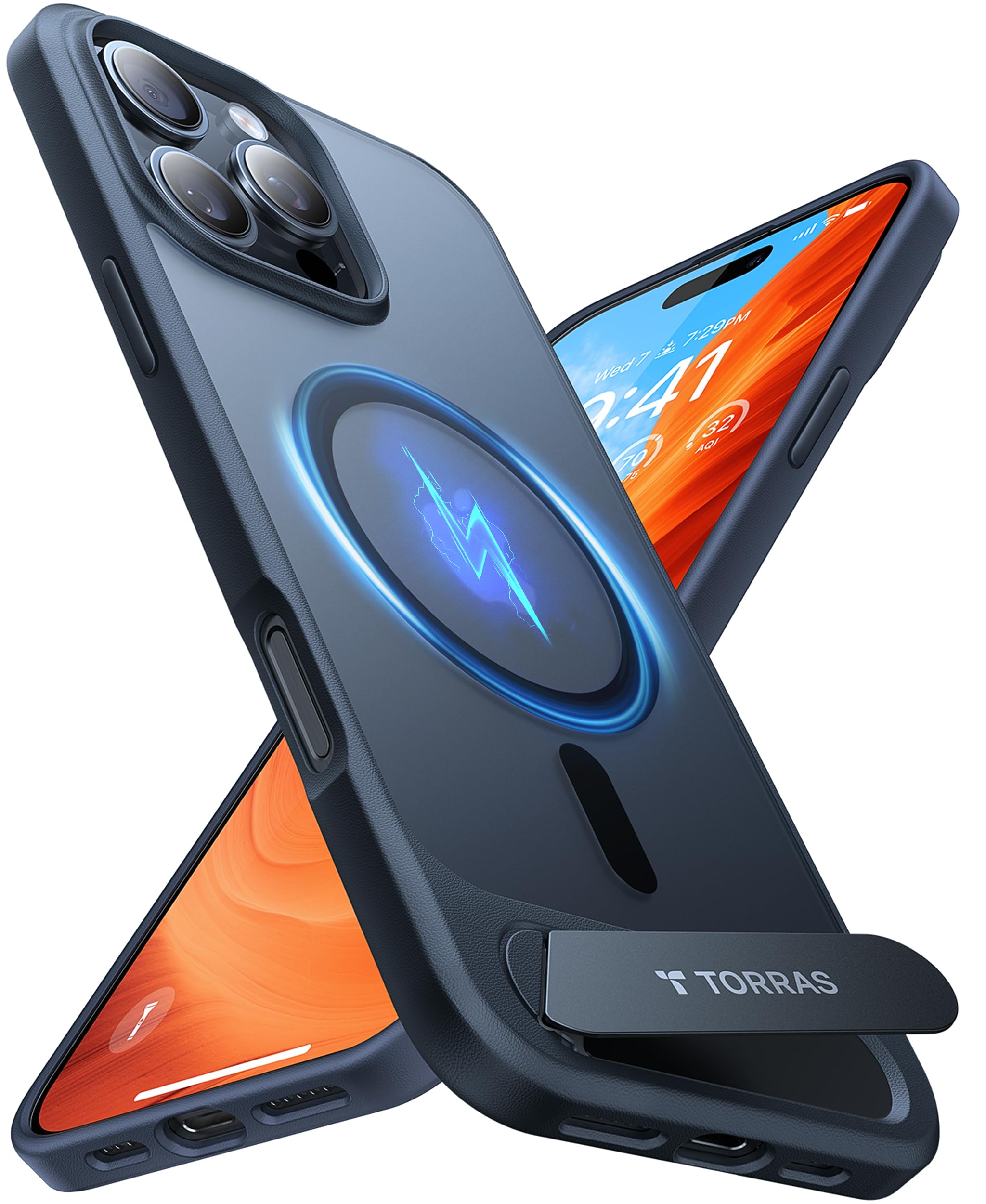 TORRAS for iPhone 16 Pro Case [Durable Titanium Stand] [25W Wireless Charging] [TOP 19N Magnetic] [12FT Drop Protection] for iPhone 16 Pro Cover - Midnight Black