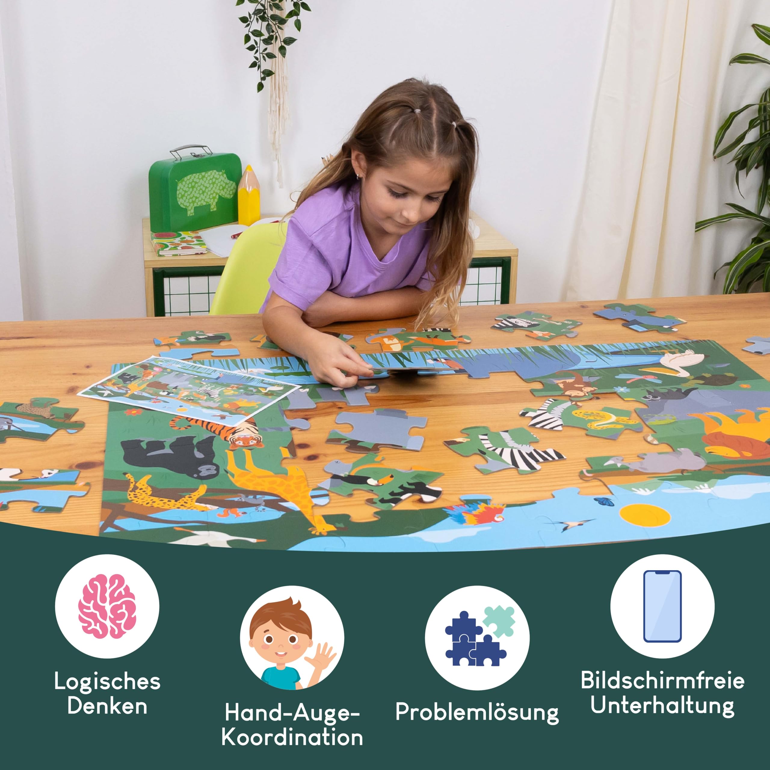 BONNYCO XXL Puzzle Kinder Dschungeltiere mit 48 Große Teile. Safari Bodenpuzzle XXL 92 x 62 cm als Geschenke für Kinder. Puzzel Lernspielzeug für Jungs und Mädchen 2-8 Jahre 6