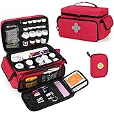 CURMIO Medicine Storage Bag Empty, Lockable Pill Bottle Organizer with Portable Zippered Pouches for First Aid Kits, Medicine Box for Home and Travel, Red (Patent Pending)