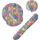 Cute Cat Mouse Pad with Wrist Rest Set, 3-in-1 Wrist Support Mousepad Set, Gaming Mat Pad with Anti-Skid Base,Ergonomic Memory Foam Mouse Pad Set for Women, Office, Typing, Gaming