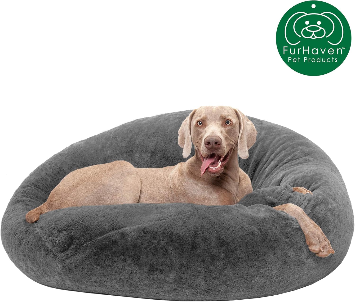 Furhaven Pet Dog Bed - Round Plush Faux Fur Refillable Ball Nest Cushion Pet Bed with Removable Cover for Dogs and Cats, Gray Mist, Large : Pet Supplies
