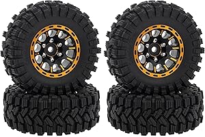 MEUS RACING 1.2 Beadlock Wheels Tires Set Brass Rim for TRX4M SCX24 FCX24 AX24 1/24 1/18 RC Crawler Car, Negative 4mm 42g (Black Model B)