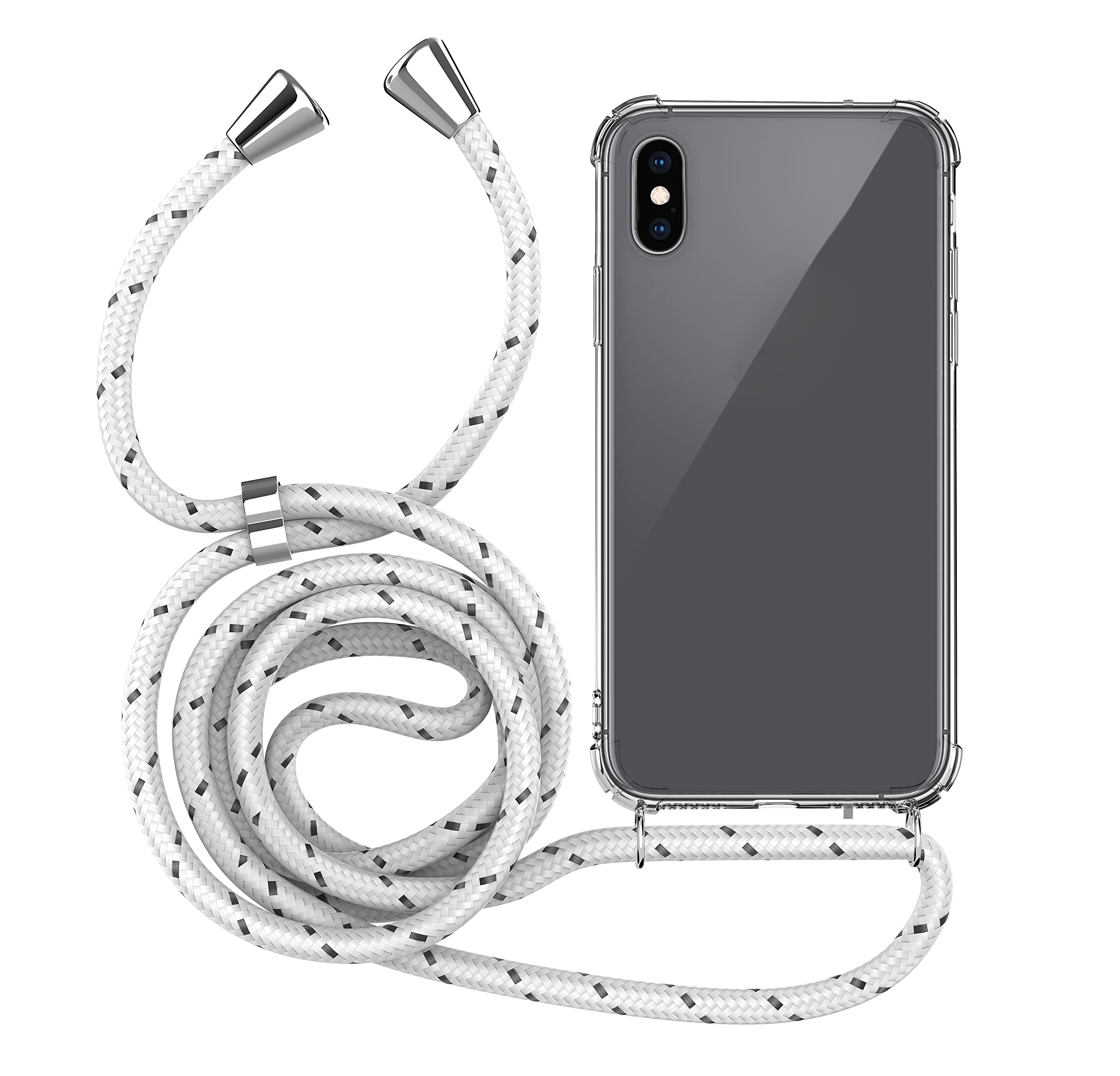 MyGadget Strap Case for Apple iPhone X | Xs - Crossbody Phone Cover - TPU Silicone Case with Neck Holder - Cord Lanyard Carrier with Rope in White
