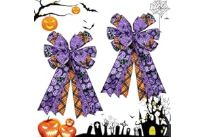 Montekin Large Halloween Bows for Wreath, 2 Pack Pre-Tied Burlap Wired Burlap Ribbon Bows, Spooky Tree Topper Bow Ornaments for Front Door Indoor Outdoor Decorations